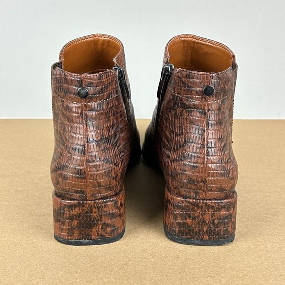 Franco Sarto Nico Snake Faux Leather Ankle Boots Womens 8.5 Brown Side Zip - Picture 4 of 10